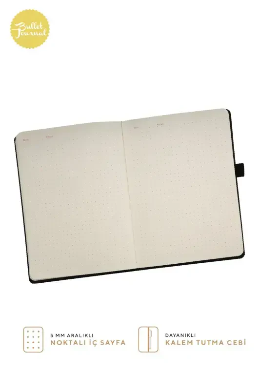 Venzi Hardcover Elastic Band Undated Thick Leaf Dotted Notebook 15x21 Cm (a5) Wine-Wine - 4