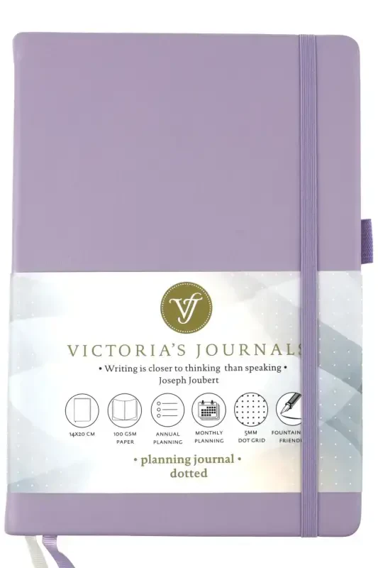 Venzi Hardcover Elastic Non-Dated Thick Leaf Dotted Notebook 14x20 Cm Pastel Purple-Pastel Purple - 2