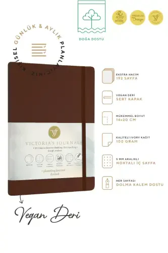 Venzi Hardcover Elastic Non-Dated Thick Leaf Dotted Notebook 15x21 Cm (a5) Coffee-Coffee - 3