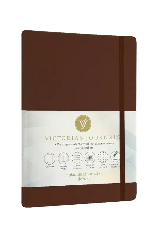 Venzi Hardcover Elastic Non-Dated Thick Leaf Dotted Notebook 15x21 Cm (a5) Coffee-Coffee - 6