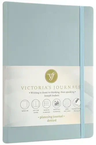 Venzi Hardcover Elastic Undated Thick Leaf Dotted Notebook 14x20 Cm Pastel Blue-Pastel Blue - VICTORIA'S JOURNALS (1)