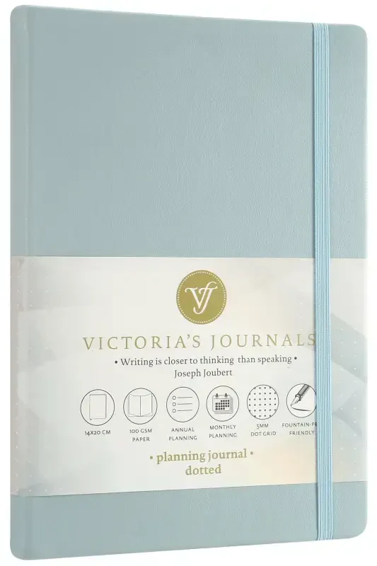 Venzi Hardcover Elastic Undated Thick Leaf Dotted Notebook 14x20 Cm Pastel Blue-Pastel Blue - 2