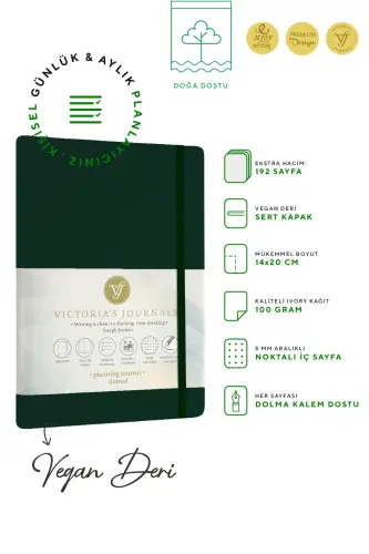 Venzi Sert Kapaklı Lastikli Tarihsiz Kalın Yapraklı Noktalı Defter 15x21 Cm (a5) Yeşil-Yeşil - 3