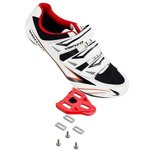 Venzo Bicycle Men's Road Cycling Riding Shoes - 3 Straps - Compatible with Look Delta & for Shimano SPD-SL - Perfect for Road Racing Bikes - White - 8 US Men - 1