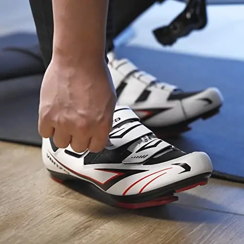 Venzo Bicycle Men's Road Cycling Riding Shoes - 3 Straps - Compatible with Look Delta & for Shimano SPD-SL - Perfect for Road Racing Bikes - White - 8 US Men - 3