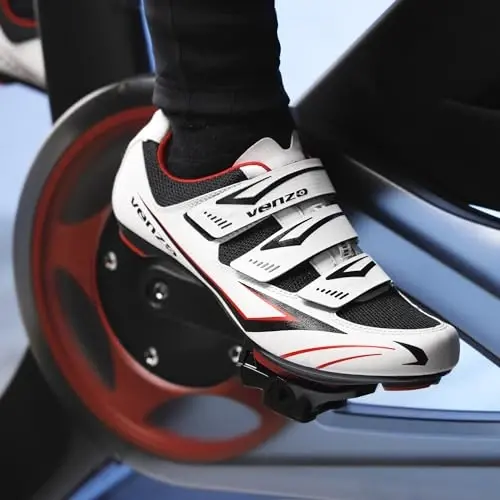 Venzo Bicycle Men's Road Cycling Riding Shoes - 3 Straps - Compatible with Look Delta & for Shimano SPD-SL - Perfect for Road Racing Bikes - White - 8 US Men - 6