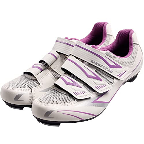 Venzo Bicycle Women’s Road Cycling Riding Shoes - with Bike Clipless Sealed Bearing Look Delta Compatible Pedals & 9 Degree Float Cleats - 4