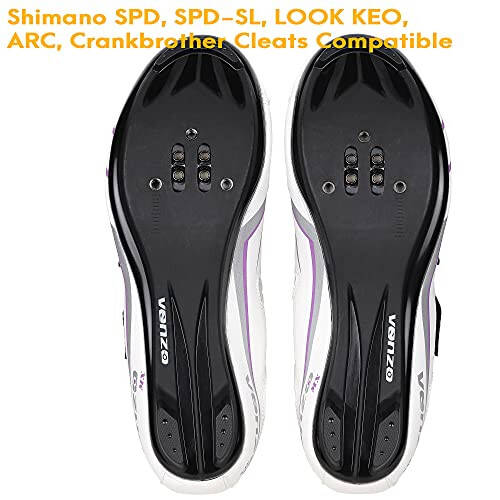 Venzo Bicycle Women’s Road Cycling Riding Shoes - with Bike Clipless Sealed Bearing Look Delta Compatible Pedals & 9 Degree Float Cleats - 6