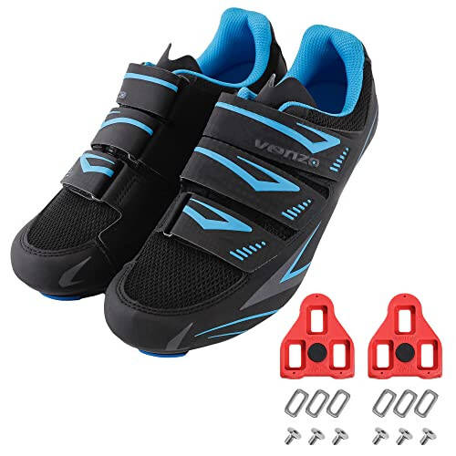 Venzo Bike Bicycle Women's Ladies Cycling Riding Shoes - Compatible with Peloton, LOOK Delta & for Shimano SPD-SL - Perfect for Road Racing Indoor Exercise Bikes 38 Blue - 2