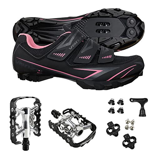 Venzo Women’s MTB Bike Bicycle Cycling Shoes with Multi-Function Clip-Less Pedals & Cleats - Compatible with Shimano SPD & Crankbrother System - 3