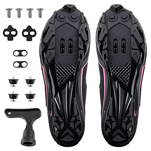 Venzo Women’s MTB Bike Bicycle Cycling Shoes with Multi-Function Clip-Less Pedals & Cleats - Compatible with Shimano SPD & Crankbrother System - 6