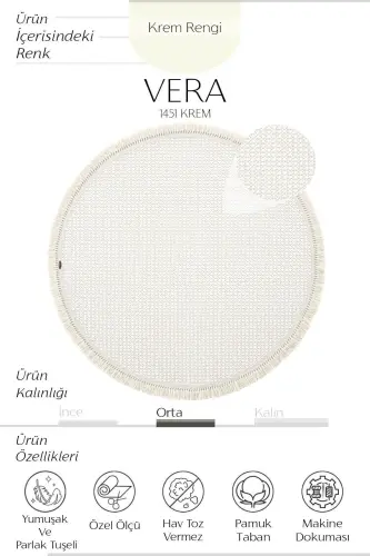Vera 1451 Cream Rug Kilim Soft Texture Living Room Rug Kitchen Hallway Round Woven Machine Rug-Cream - 3