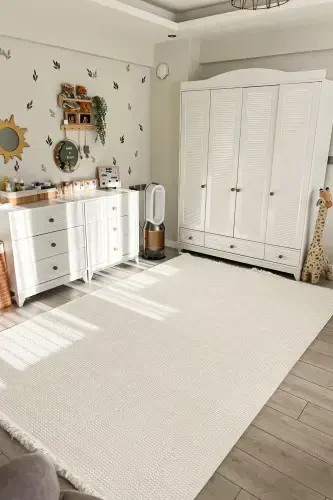 Vera 1451 Krem Yumuşak Dokulu Halı Kilim Salon Mutfak Koridor Kesme Yolluk Dokuma Makine Halısı-Krem - 1