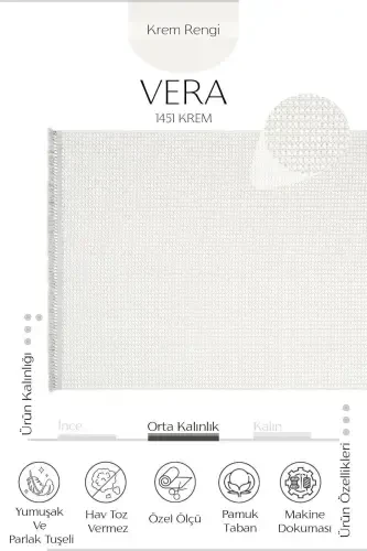 Vera 1451 Krem Yumuşak Dokulu Halı Kilim Salon Mutfak Koridor Kesme Yolluk Dokuma Makine Halısı-Krem - 3