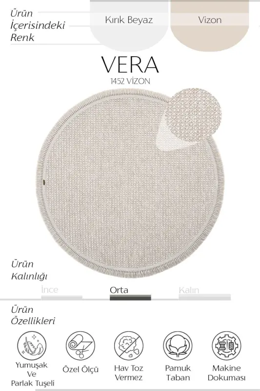 Vera 1452 Mink Carpet Rug Soft Touch Living Room Carpet Kitchen Entrance Round Woven Machine Carpet-Mink - 2