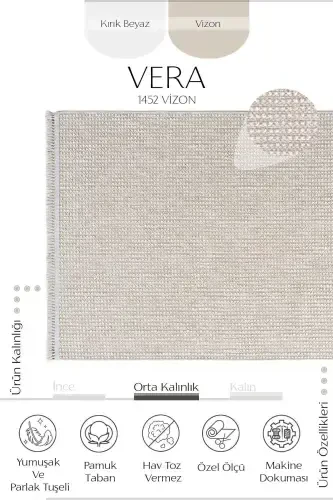Vera 1452 Vizon Yumshoq Dokulu Halı Kilim Salon Mutfak Koridor Kesma Yo'lak Dokuma Mashina Halısı-Vizon 10 - 3