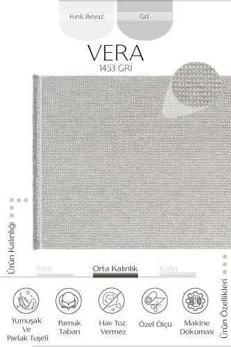 Vera 1453 Grey Soft Touch Rug Kilim Living Room Kitchen Hallway Cut Runner Woven Machine Carpet-Grey - 6
