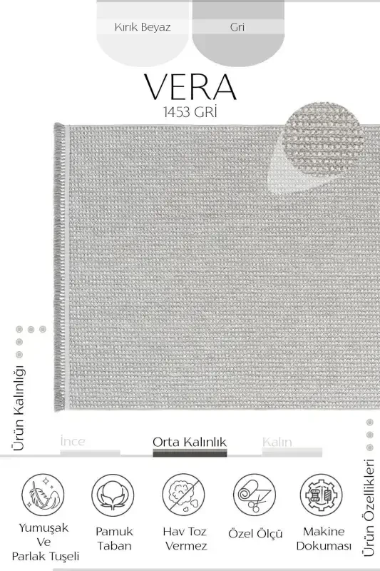 Vera 1453 Grey Soft Touch Rug Kilim Living Room Kitchen Hallway Cut Runner Woven Machine Carpet-Grey - 6