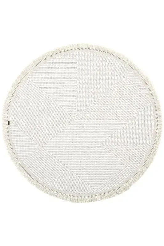 Vera 1454 Cream Rug Kilim Soft Texture Living Room Rug Kitchen Entrance Round Woven Machine-Made Rug - Cream 1 - 1