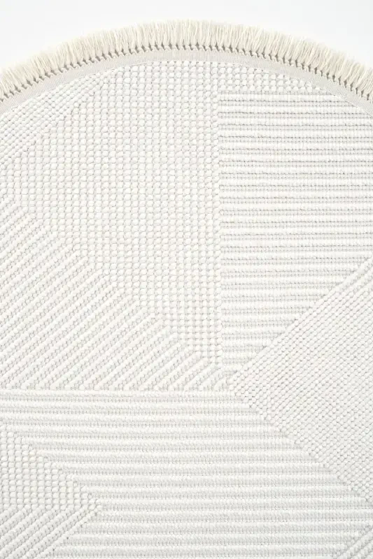 Vera 1454 Cream Rug Kilim Soft Texture Living Room Rug Kitchen Entrance Round Woven Machine-Made Rug - Cream 1 - 3