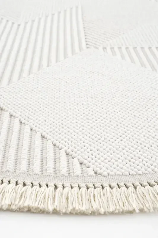 Vera 1454 Cream Rug Kilim Soft Texture Living Room Rug Kitchen Entrance Round Woven Machine-Made Rug - Cream 1 - 5