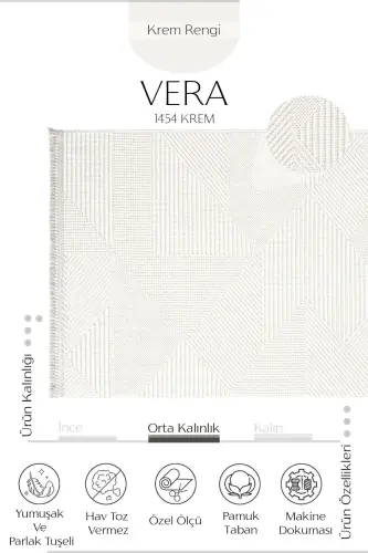 Vera 1454 Cream Soft Touch Rug Kilim Living Room Kitchen Corridor Cut Runner Woven Machine Carpet-Cream 1 - 3