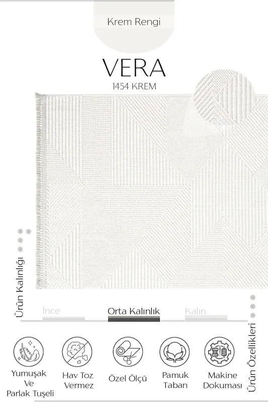 Vera 1454 Cream Soft Touch Rug Kilim Living Room Kitchen Corridor Cut Runner Woven Machine Carpet-Cream 1 - 3
