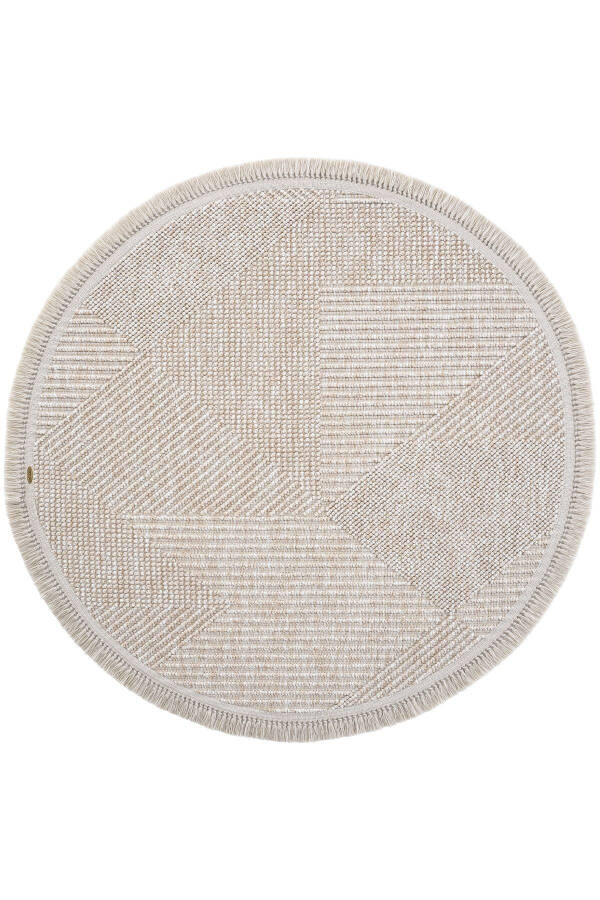 Vera 1455 Beige Rug Kilim Soft Textured Living Room Rug Kitchen Entrance Round Woven Machine Rug - 19