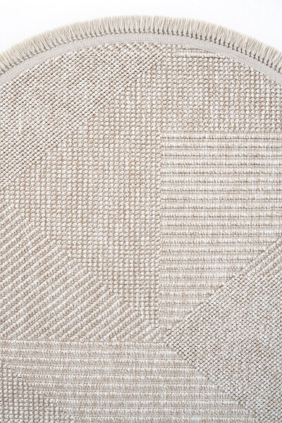 Vera 1455 Beige Rug Kilim Soft Textured Living Room Rug Kitchen Entrance Round Woven Machine Rug - 21