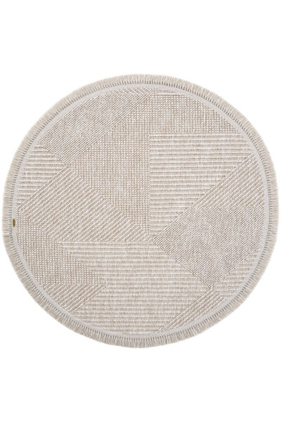 Vera 1455 Beige Rug Kilim Soft Textured Living Room Rug Kitchen Entrance Round Woven Machine Rug - 1