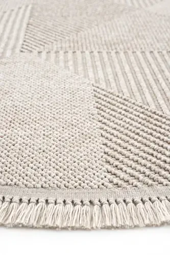 Vera 1455 Beige Rug Kilim Soft Textured Living Room Rug Kitchen Entrance Round Woven Machine Rug - 1