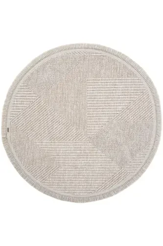 Vera 1455 Beige Rug Kilim Soft Textured Living Room Rug Kitchen Entrance Round Woven Machine Rug - 3