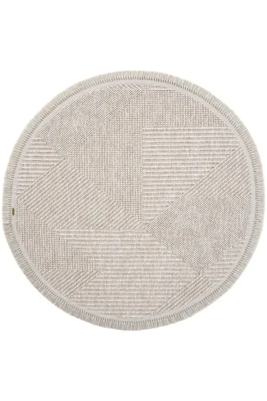 Vera 1455 Beige Rug Kilim Soft Textured Living Room Rug Kitchen Entrance Round Woven Machine Rug - 3