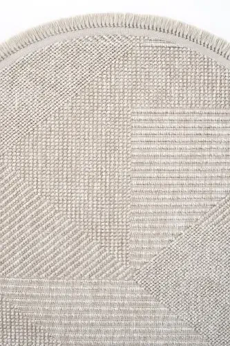 Vera 1455 Beige Rug Kilim Soft Textured Living Room Rug Kitchen Entrance Round Woven Machine Rug - 5