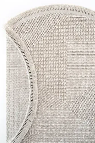 Vera 1455 Beige Rug Kilim Soft Textured Living Room Rug Kitchen Entrance Round Woven Machine Rug - 6