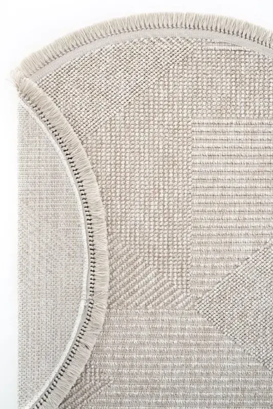 Vera 1455 Beige Rug Kilim Soft Textured Living Room Rug Kitchen Entrance Round Woven Machine Rug - 6