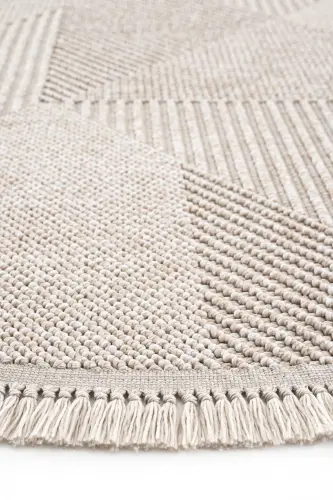 Vera 1455 Beige Rug Kilim Soft Textured Living Room Rug Kitchen Entrance Round Woven Machine Rug 