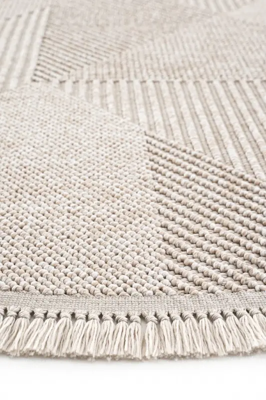 Vera 1455 Beige Rug Kilim Soft Textured Living Room Rug Kitchen Entrance Round Woven Machine Rug - COOL HALI