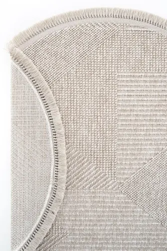 Vera 1455 Beige Rug Kilim Soft Textured Living Room Rug Kitchen Entrance Round Woven Machine Rug - 7