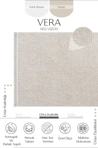 Vera 1455 Vizon Yumuşak Dokulu Halı Kilim Salon Mutfak Koridor Kesme Yolluk Dokuma Makine Halısı - Vizon 2 - 3
