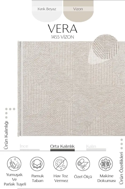 Vera 1455 Vizon Yumuşak Dokulu Halı Kilim Salon Mutfak Koridor Kesme Yolluk Dokuma Makine Halısı - Vizon 2 - 3