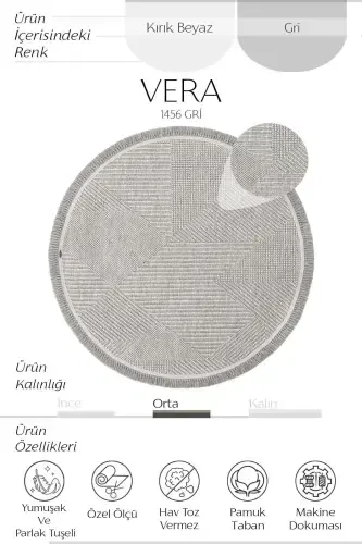 Vera 1456 Gray Rug Kilim Soft Touch Living Room Rug Kitchen Hallway Round Woven Machine Rug-Gray 1 - COOL HALI (1)