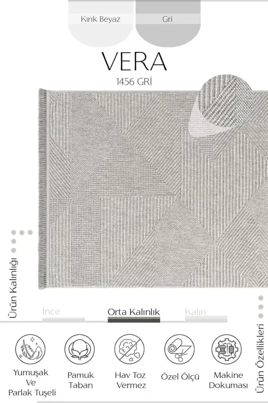 Vera 1456 Gray Soft Touch Rug Kilim Living Room Kitchen Corridor Cut Rug Woven Machine Carpet-Gray 1 - 2