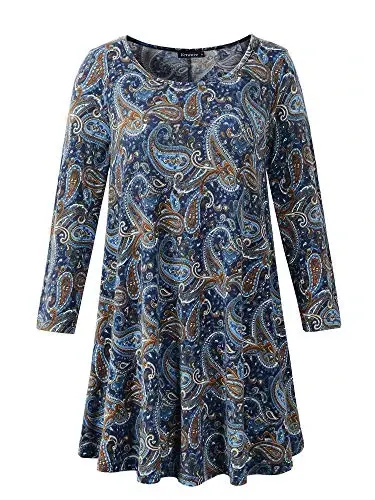 Veranee Women's Plus Size Swing Tunic Top 3/4 Sleeve Floral Flare T-Shirt 