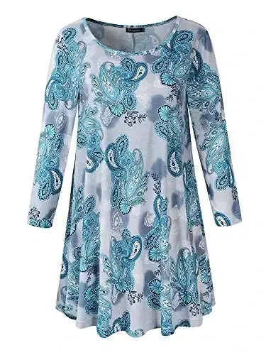 Veranee Women's Plus Size Swing Tunic Top 3/4 Sleeve Floral Flare T-Shirt - VERANEE