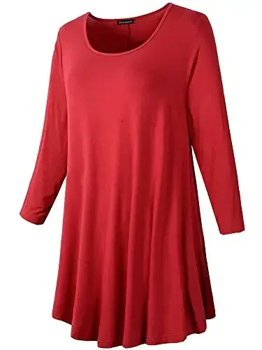 Veranee Women's Plus Size Swing Tunic Top 3/4 Sleeve Floral Flare T-Shirt - 2