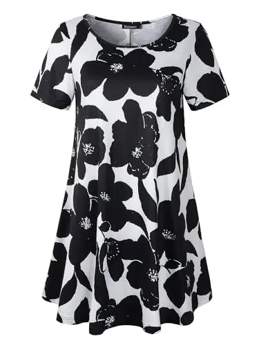 Veranee Women's Plus Size Swing Tunic Top 3/4 Sleeve Floral Flare T-Shirt - 1