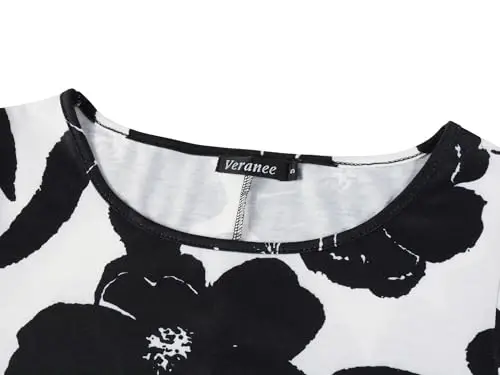 Veranee Women's Plus Size Swing Tunic Top 3/4 Sleeve Floral Flare T-Shirt - 3