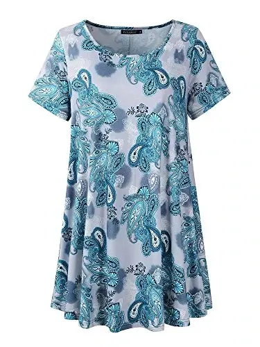 Veranee Women's Plus Size Swing Tunic Top 3/4 Sleeve Floral Flare T-Shirt - 1