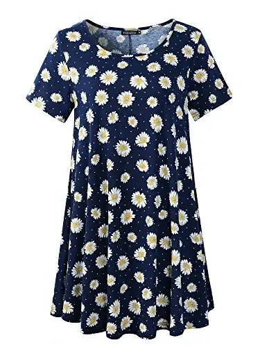 Veranee Women's Plus Size Swing Tunic Top 3/4 Sleeve Floral Flare T-Shirt 